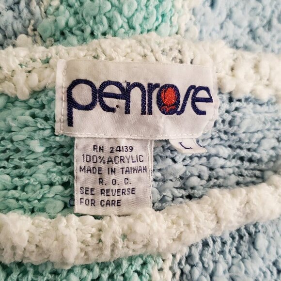 Vintage Striped Popcorn Sweater L Pastel Blue Pink Green Dolman Sleeve Grannie - Picture 5 of 6